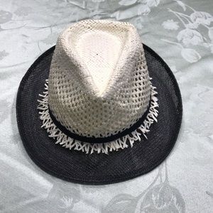 CREAM&BLACK STRAW FEDORA AS IS